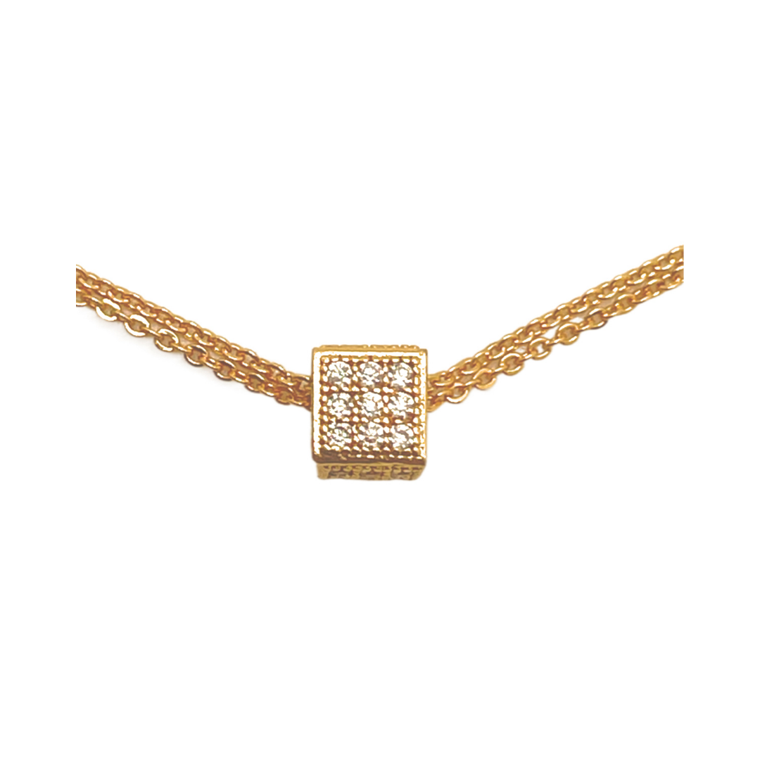 Gold Plated Designer Chain with CZ Diamond Square Ball