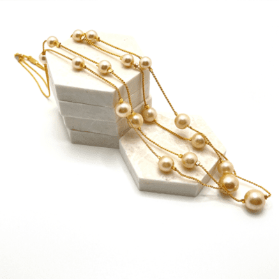 Gold Plated Double Strand Designer Chain With Pearls