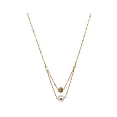 Gold Plated Chain with Round CZ Diamond Ball & Pearl