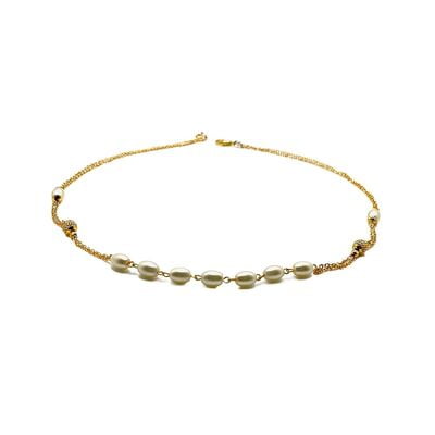 Gold Plated Designer Chain With White Pearls